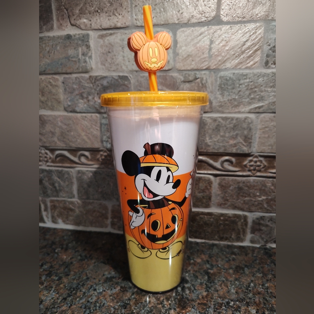 Disney Mickey Mouse Pumpkin Topper Acrylic Travel Tumbler with Straw